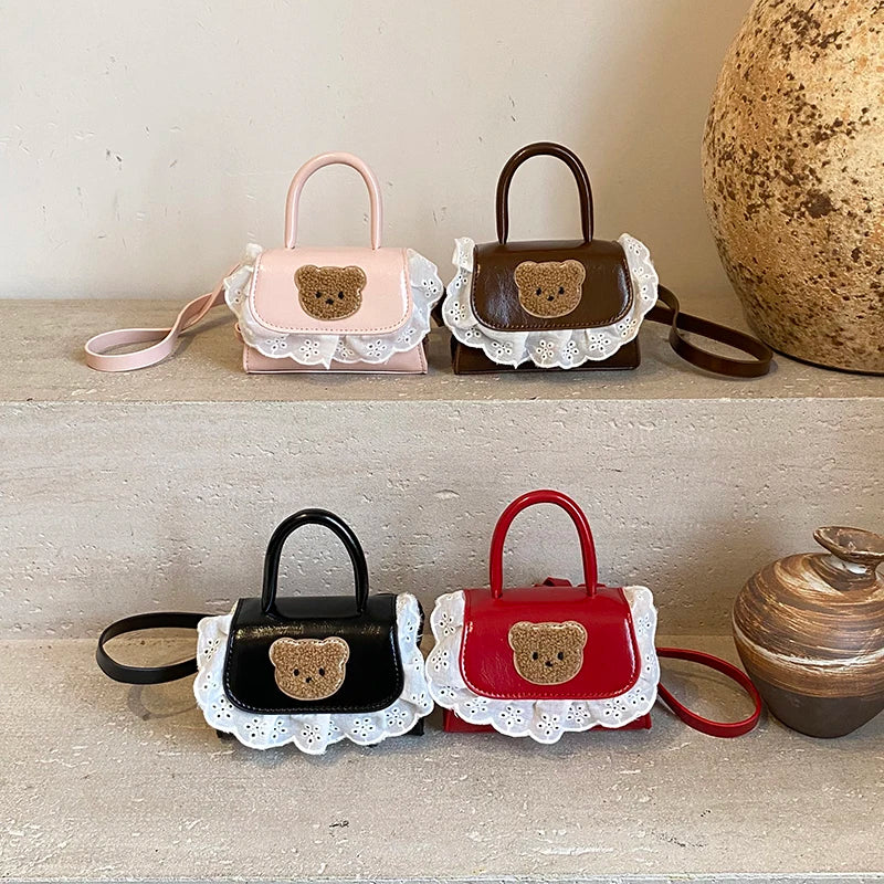 Elegant Girls Crossbody Shoulder Bag Bowknot Little Girl Handbag Three Straps Fashionable Portable Kids Purse Polyester Candy