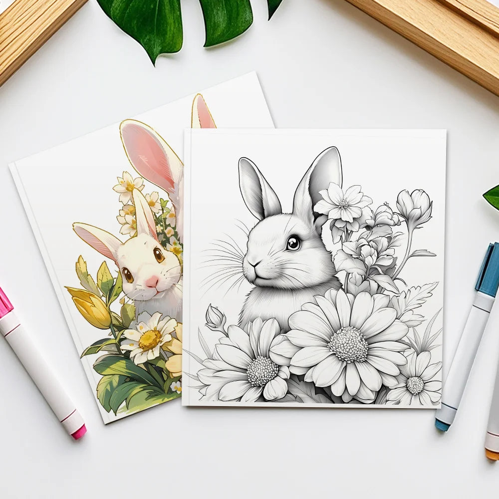 Flowers and Rabbits Coloring Book