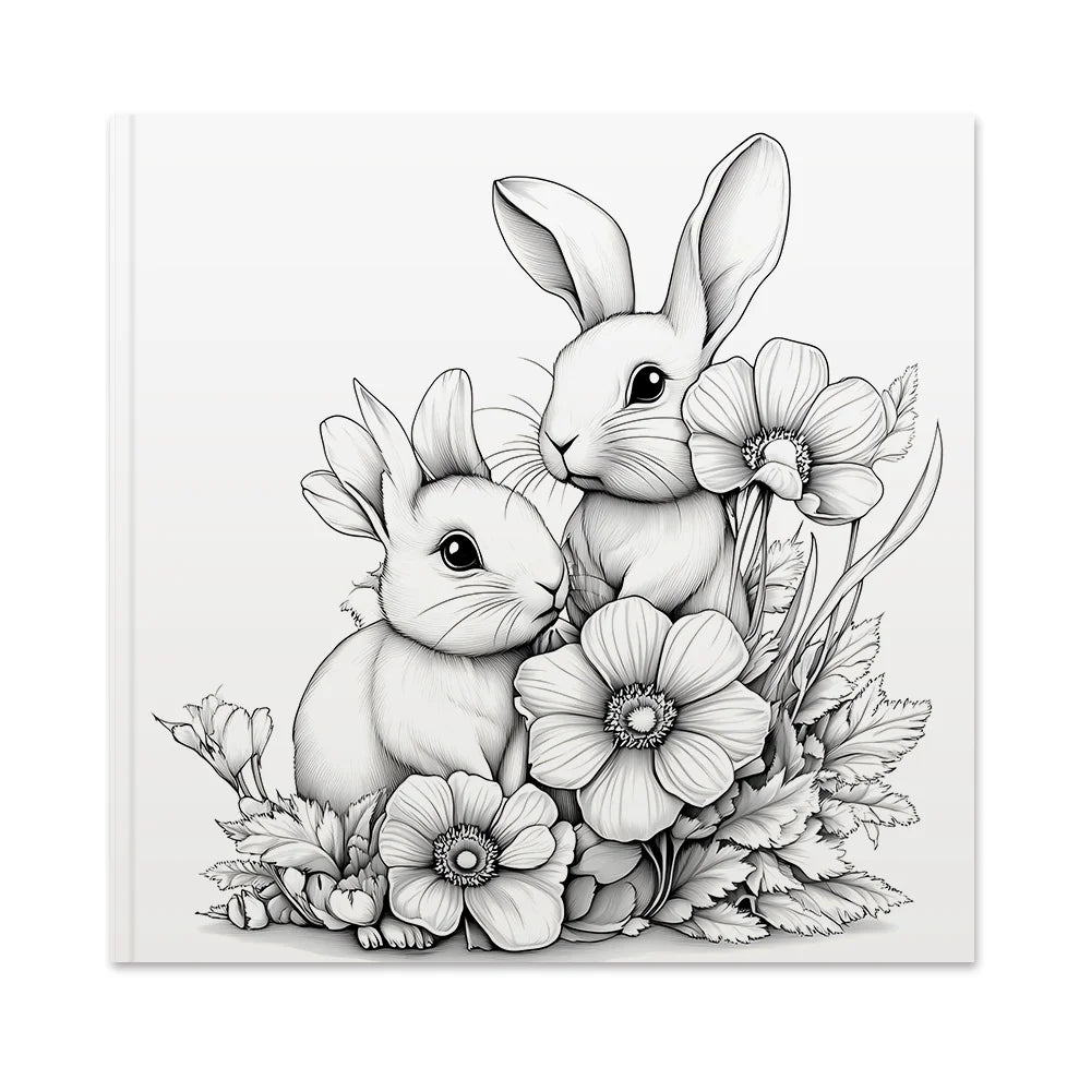 Flowers and Rabbits Coloring Book