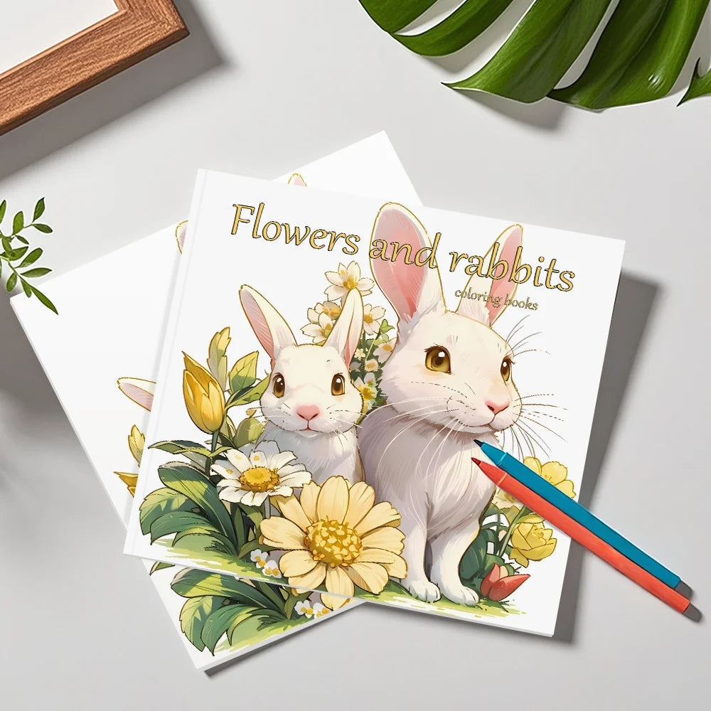Flowers and Rabbits Coloring Book