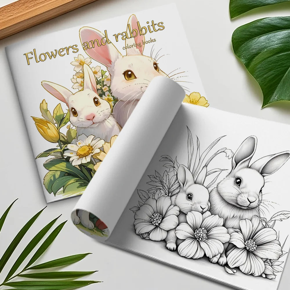 Flowers and Rabbits Coloring Book
