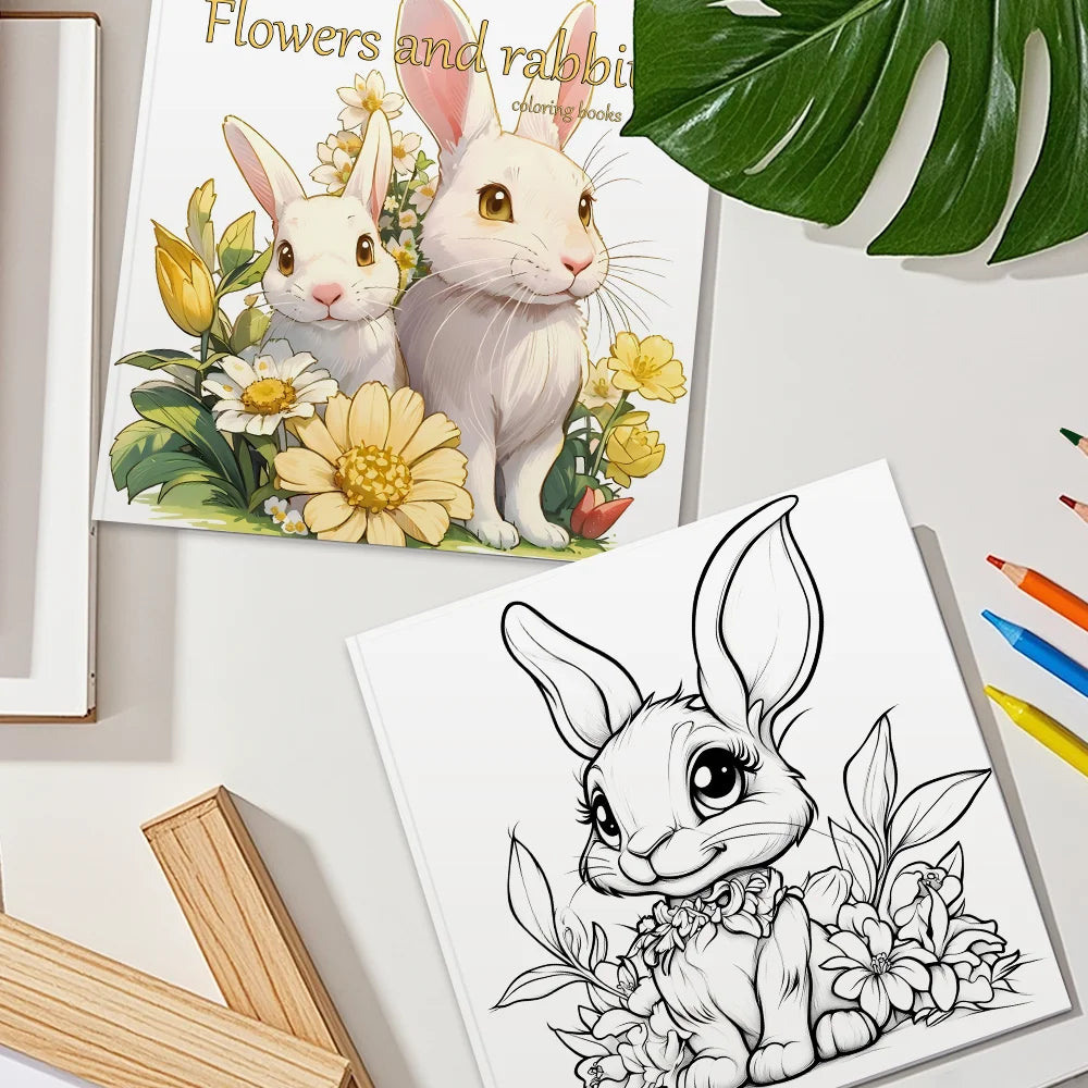 Flowers and Rabbits Coloring Book