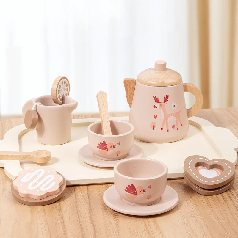 Children'S Wooden Simulation Afternoon Tea Dessert Teapot Tableware Kitchen Tea Set Set Baby Puzzle Play Toy