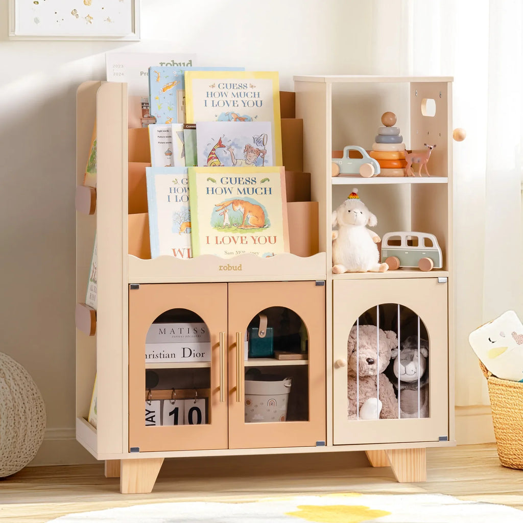 Wooden Bookshelf All-in-1 Kids Storage Organizer