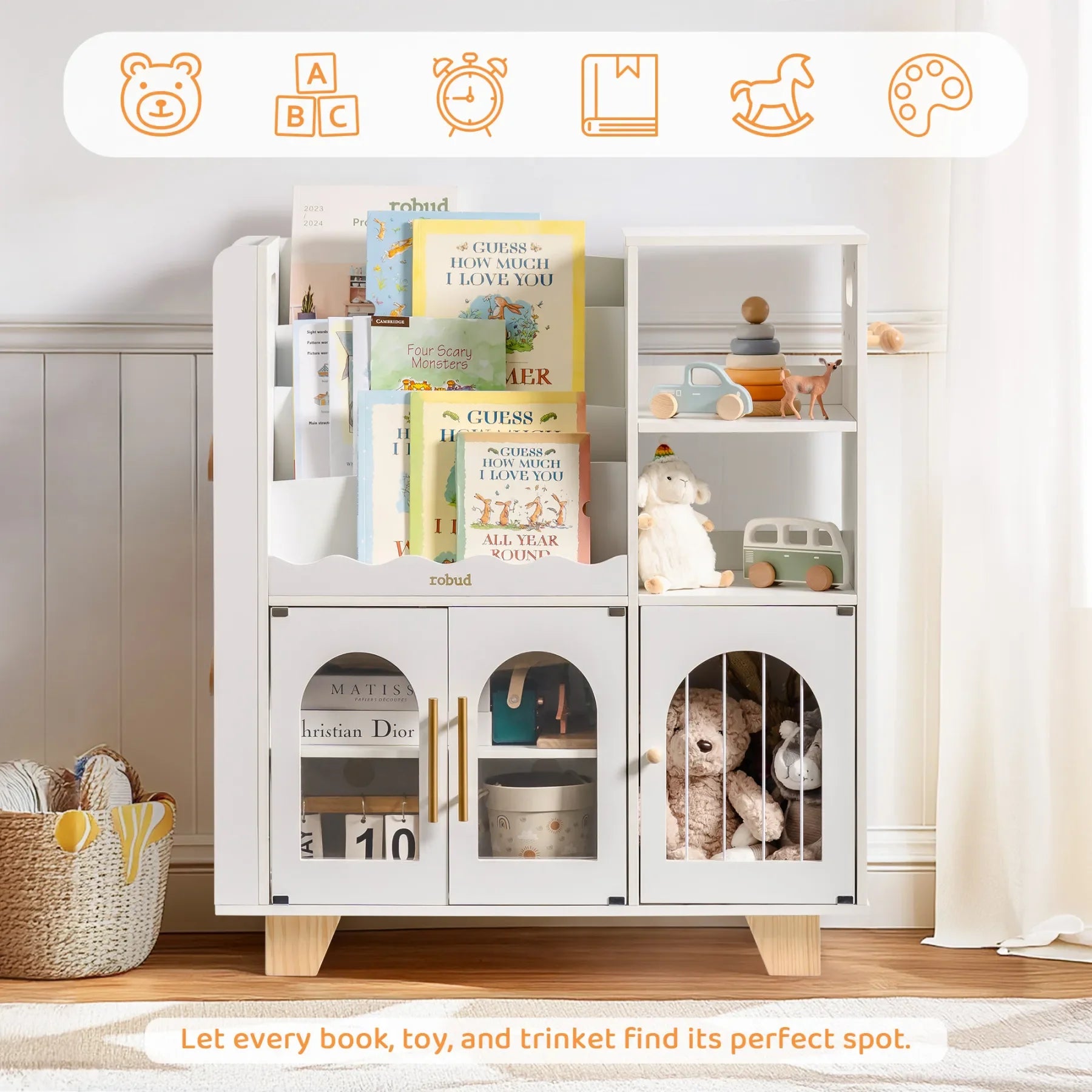 Wooden Bookshelf All-in-1 Kids Storage Organizer
