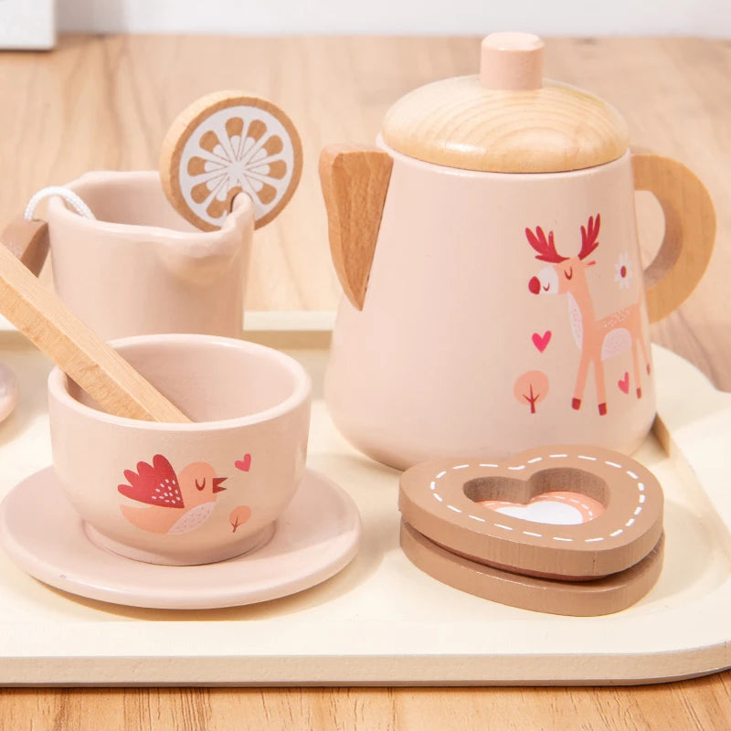 Children'S Wooden Simulation Afternoon Tea Dessert Teapot Tableware Kitchen Tea Set Set Baby Puzzle Play Toy