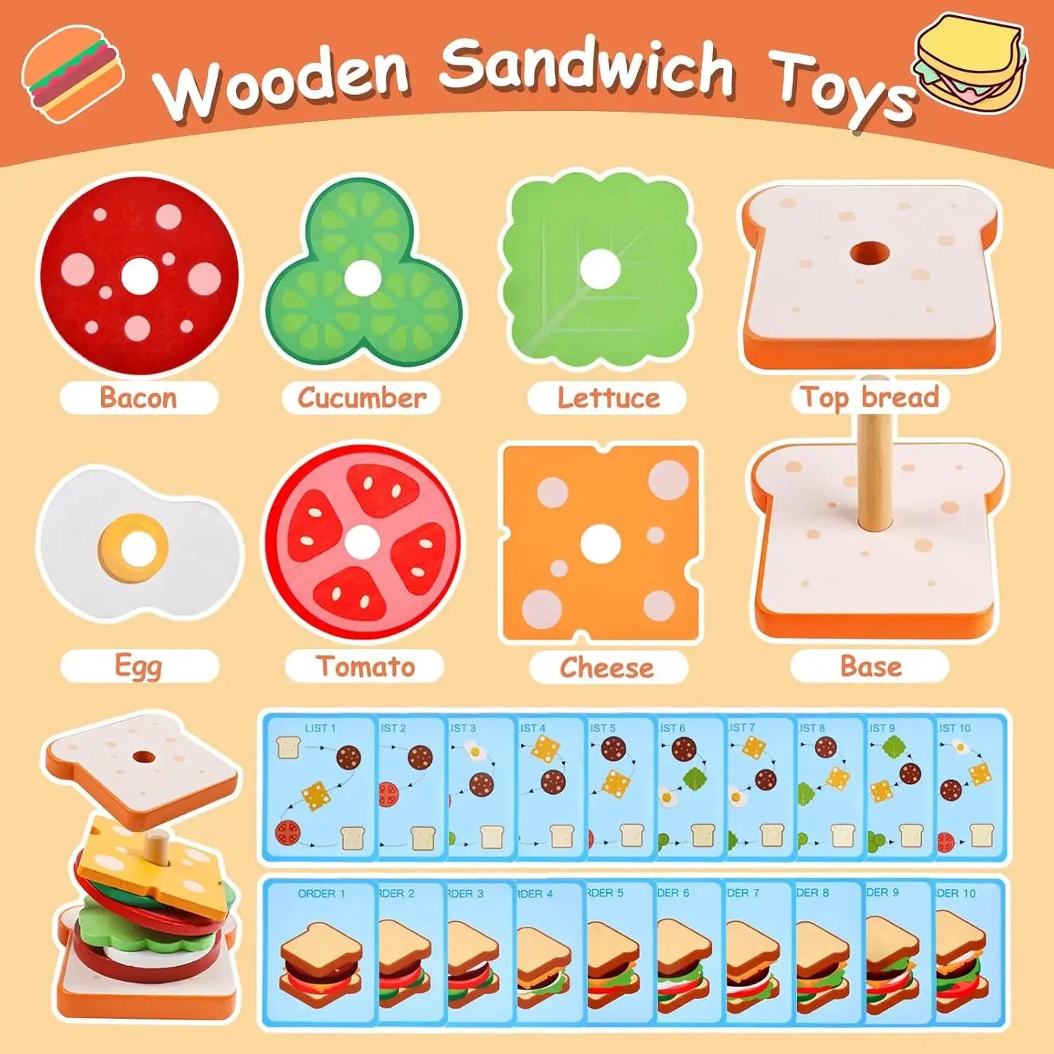 Wooden Burger Sandwich Stacking