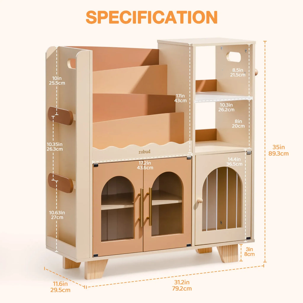 Wooden Bookshelf All-in-1 Kids Storage Organizer