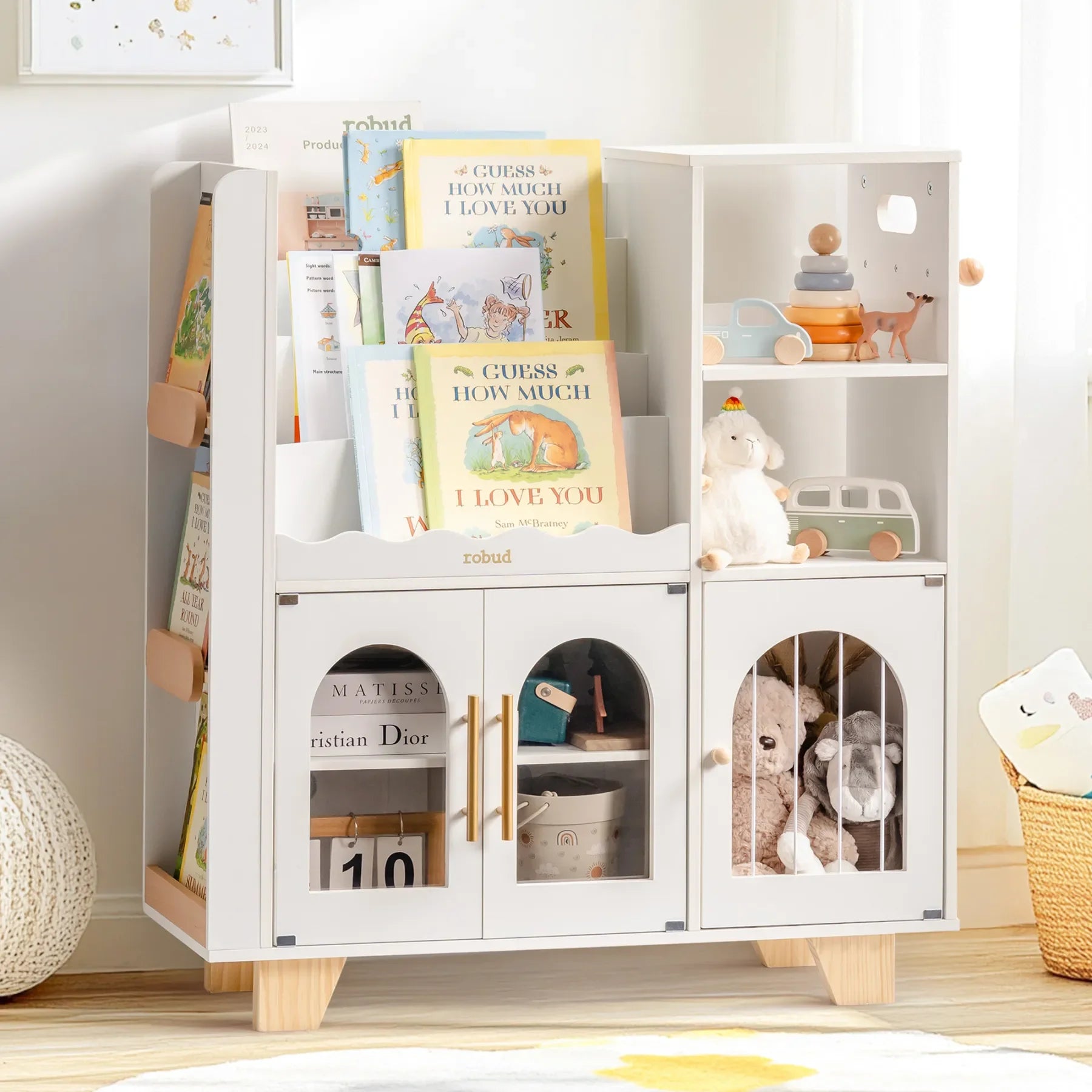 Wooden Bookshelf All-in-1 Kids Storage Organizer