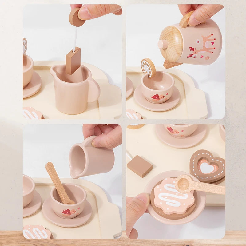 Children'S Wooden Simulation Afternoon Tea Dessert Teapot Tableware Kitchen Tea Set Set Baby Puzzle Play Toy