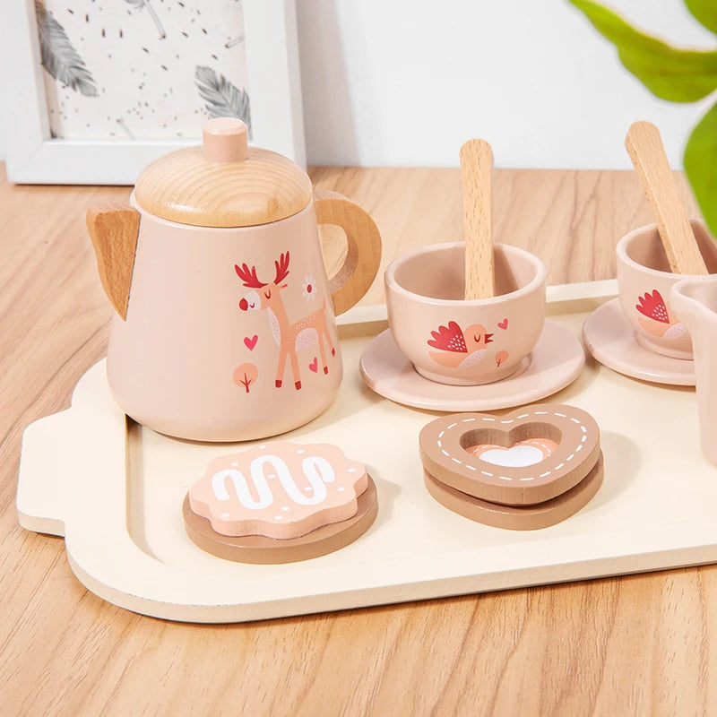 Children'S Wooden Simulation Afternoon Tea Dessert Teapot Tableware Kitchen Tea Set Set Baby Puzzle Play Toy