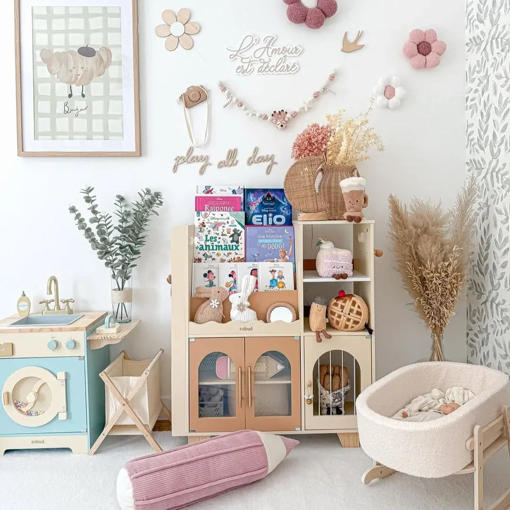 Wooden Bookshelf All-in-1 Kids Storage Organizer