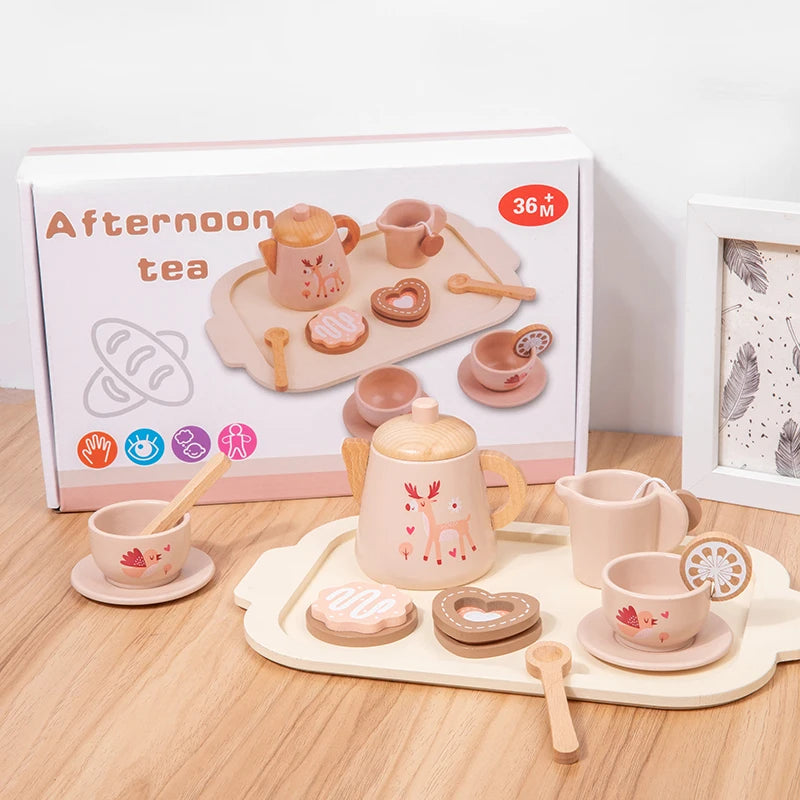 Children'S Wooden Simulation Afternoon Tea Dessert Teapot Tableware Kitchen Tea Set Set Baby Puzzle Play Toy