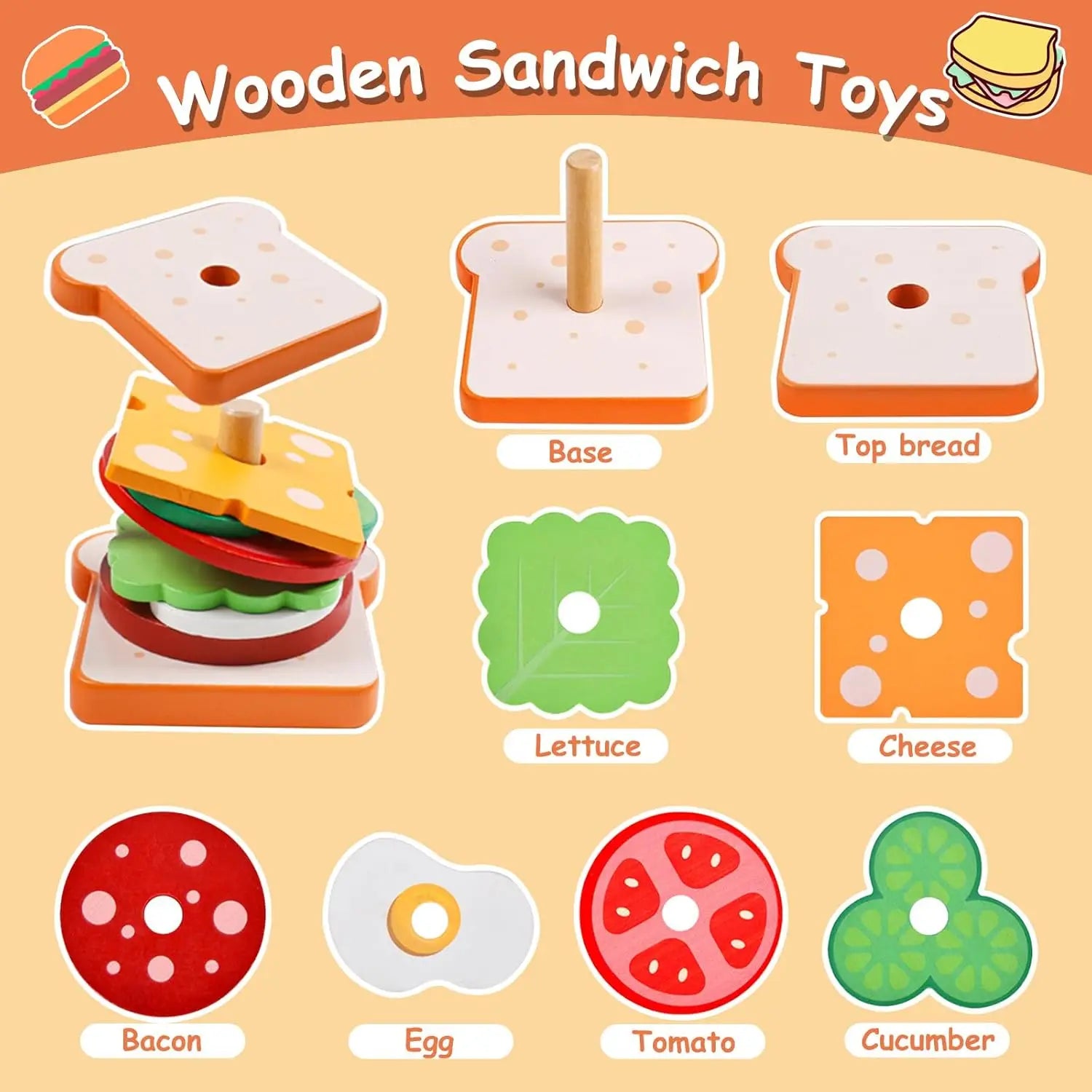 Wooden Burger Sandwich Stacking